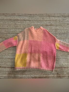 Free People Patchwork Scoop Neck Sweater in Pink, Peach & Yellow